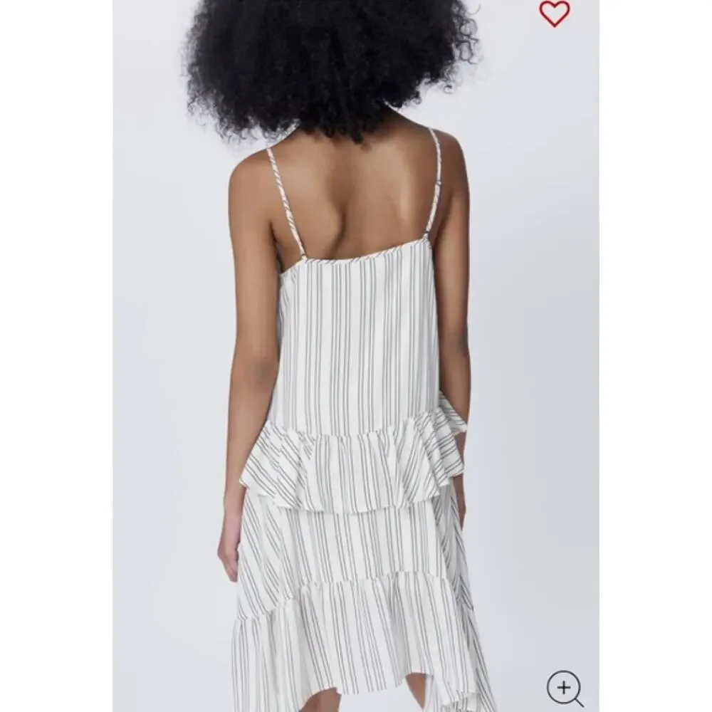 Rebecca Minkoff Taylor Striped Ruffle Dress Asymmetrical Hem Size 4 - Picture 2 of 7